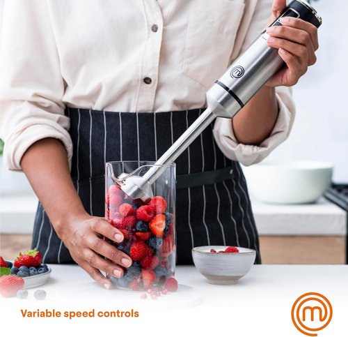 MasterChef Immersion Blender - Handheld Stainless Steel Stick Emulsifier with Whisk & Frother Attachments | 400W for Baby Food, Soups & Lattes
