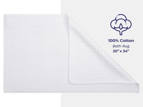 American Soft Linen Bath Rug, 20 in 34 in 100% Cotton Bath Mats Rugs for Bathroom, Slip Reducer Washable Shaggy Form Area Rugs, White Bath Rug