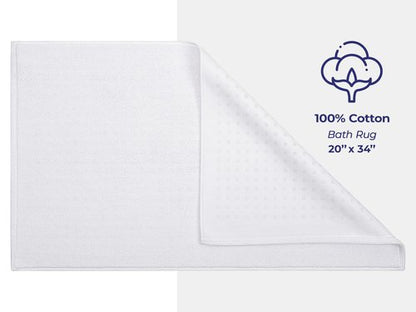American Soft Linen Bath Rug, 20 in 34 in 100% Cotton Bath Mats Rugs for Bathroom, Slip Reducer Washable Shaggy Form Area Rugs, White Bath Rug