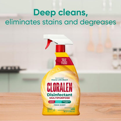 Cloralen All Purpose Cleaner with Bleach Spray - 32 fl oz - Fresh Scent - 3-in-1 Multipurpose Cleaner Spray - Deep Cleans, Eliminates Stains & Degreases