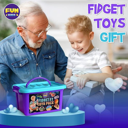 FunKidz Fidget Pack Box - Sensory Toys for Kids 4-12 | Portable Treasure Box for Parties & Gifts