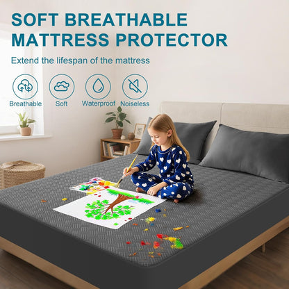 Skiennix Waterproof Mattress Protector | Twin Size, Breathable & Noiseless Ultra-Soft Cover (Gray)