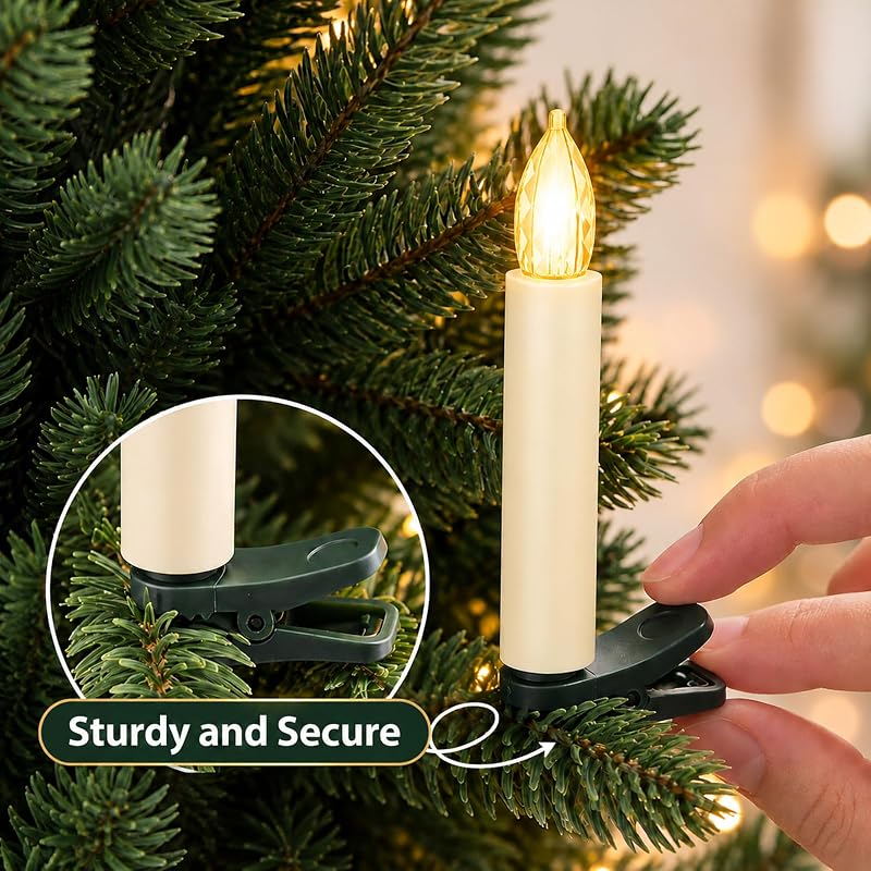 10 Pcs Clip-On Christmas Tree Candles with Remote & Timer - Diamond Flicker LED