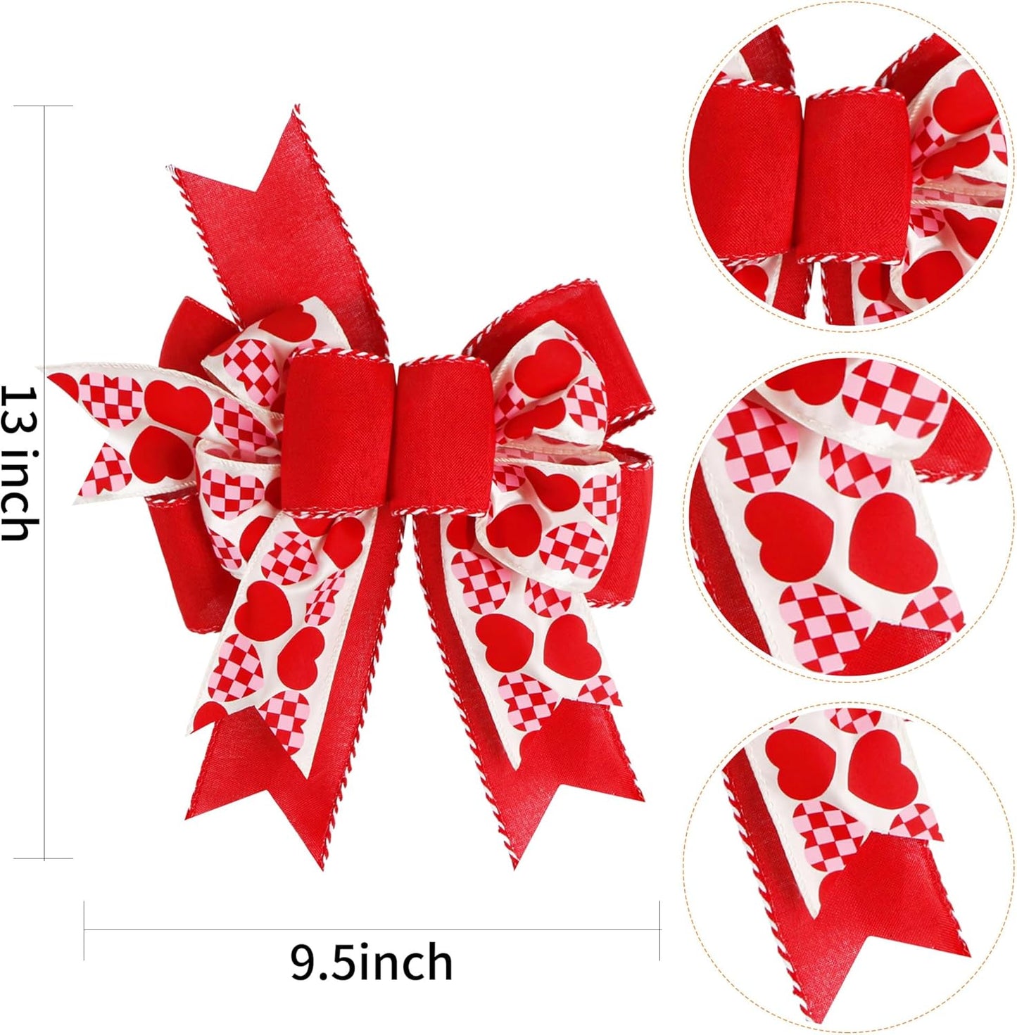 SIMISI Ribbon Burlap Wired Valentine Bow - Red Heart Print for Wreaths & Wedding Decor (9.5 x 13 Inch)