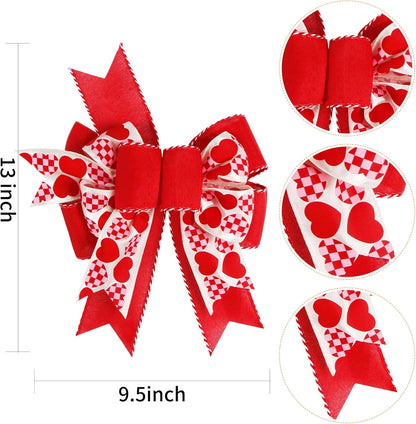SIMISI Ribbon Burlap Wired Valentine Bow - Red Heart Print for Wreaths & Wedding Decor (9.5 x 13 Inch)