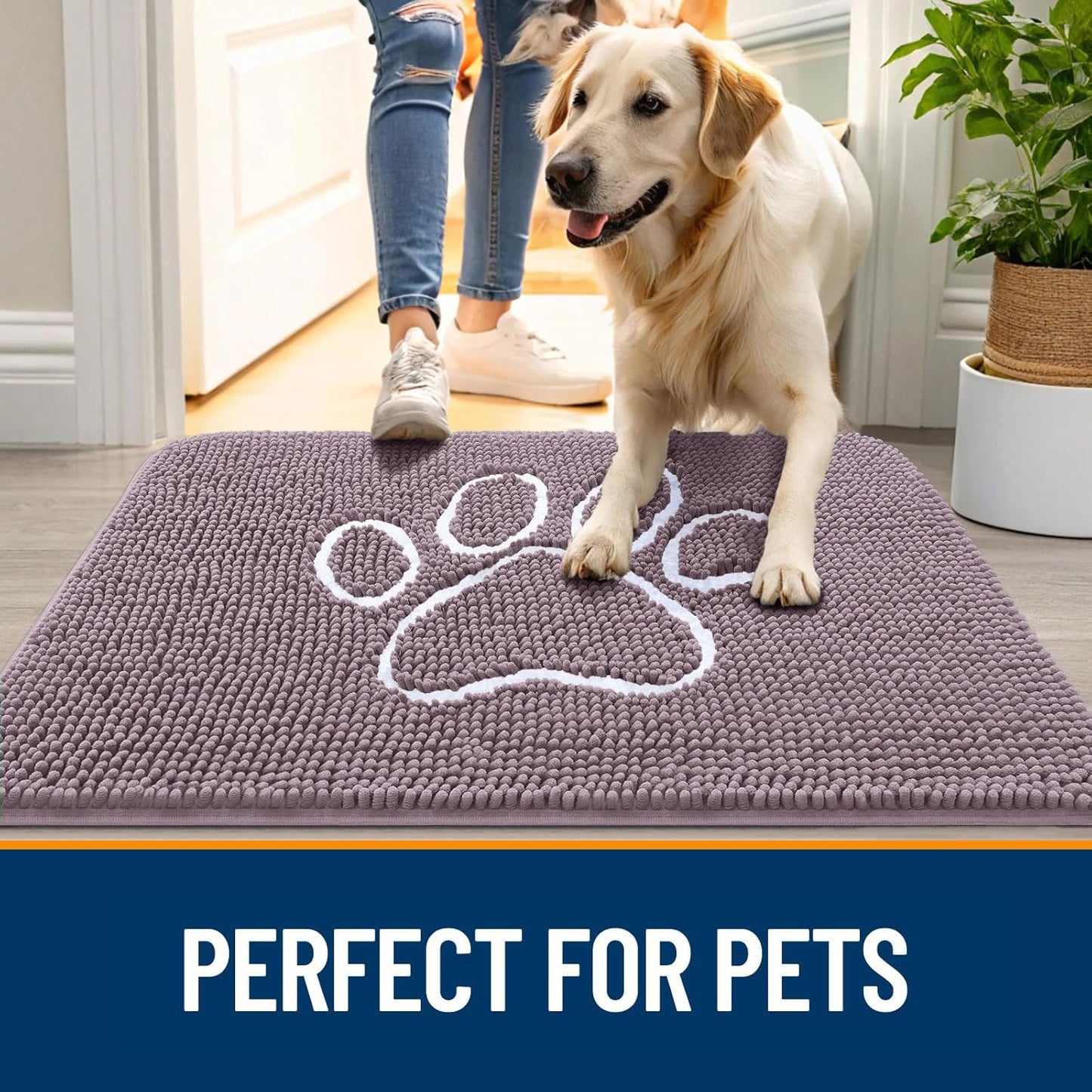 OLANLY Dog Door Mat - Absorbent Non-Slip Mud Mat for Muddy Paws | 30x20, Deep Plum Color
