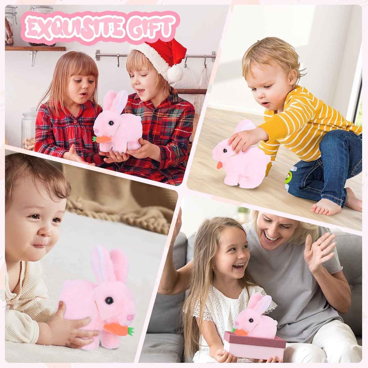 RichRabbit Bunby - Interactive Realistic Bunny Toy with Jumping & Twitching Ears | Pink
