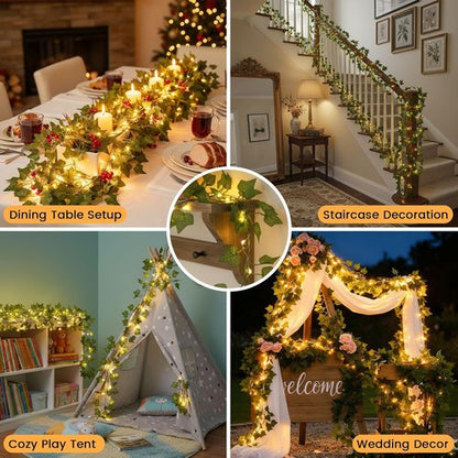 DomeStar 40Ft LED Fairy Lights with Vines - Remote-Controlled Indoor/Outdoor Decor for Parties & Weddings