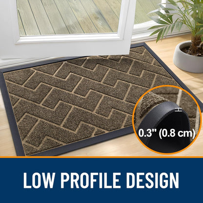 OLANLY Waterproof Front Door Mat - All-Season Indoor/Outdoor Doormat | Sturdy Natural Rubber, Herringbone Brick (Brown, 47x17)