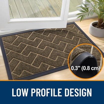OLANLY Front Door Mat Indoor Outdoor Entrance, Waterproof All-Season, All-Weather Doormat, Sturdy Natural Rubber, Low Profile, Easy Clean Patio Porch Entryway Mat, Herringbone Brick (Brown, 47x17)