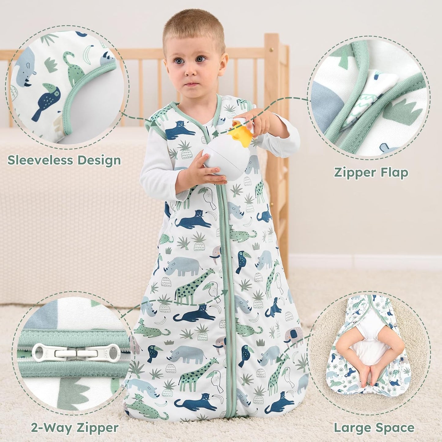 Yoofoss Baby Sleep Sack - 1.5 Tog Wearable Blanket for 12-18 Months | 100% Organic Cotton, Soft & Warm