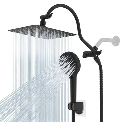 Hibbent All Metal High Pressure Rainfall 10'' Shower Head, CUPC Certified Handheld Showerhead Combo, 12'' Adjustable Shower Extension Arm, 10-Spray, 71'' Hose, Adhesive Showerhead Holder, Matte Black