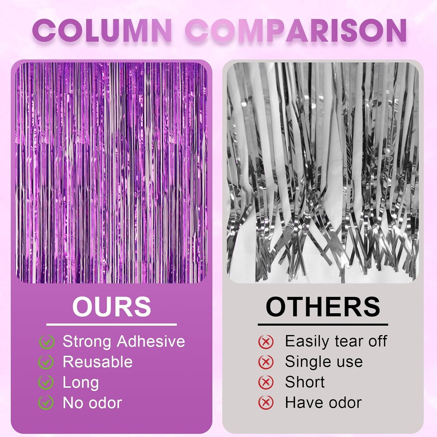 Voircoloria Laser Purple Foil Fringe Backdrop Curtains - 3 Pack Tinsel Streamers for Parties & Events