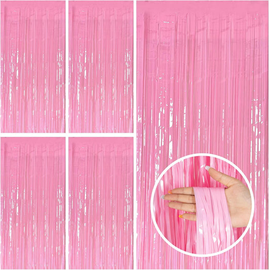 Skiennix 5 Pack Pink Tinsel Curtain - Foil Fringe Backdrop for Birthday & Graduation Parties