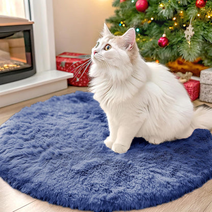 OLANLY Denim Blue Round Rug - Soft, Fluffy, Machine Washable 2 ft Circle Area Rug for Bedroom & Living Room
