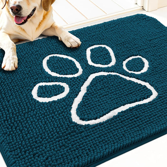 OLANLY Dog Door Mat - Absorbent Non-Slip Mud Mat for Muddy Paws | 32x20, Atlantic Blue, Quick Dry Chenille