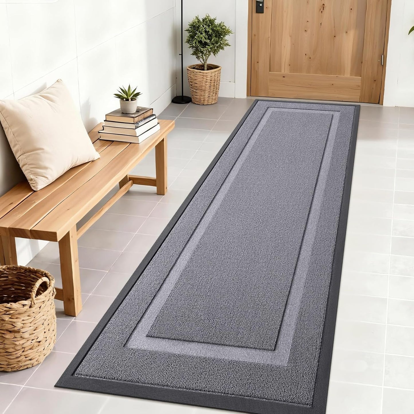 OLANLY Waterproof Front Door Mat - All-Season Indoor/Outdoor Doormat | Sturdy Rubber, Easy Clean, 71x23, Classic Gray