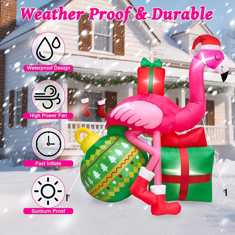 6ft Christmas Inflatable Flamingo Yard Decor with LED Lights