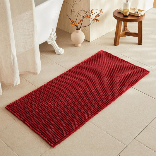 TYUU Waffle Bath Mat, Boho Bathroom Rugs Non Slip Washable Super Absorbent Quick Dry Bath Mat Farmhouse Bathroom Decor, 48"x24" Burgundy