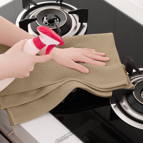 Homaxy 100% Cotton Waffle Weave Dish Towels - Ultra Soft & Absorbent, Quick Drying | 20x28 Inches, 4-Pack, Tan