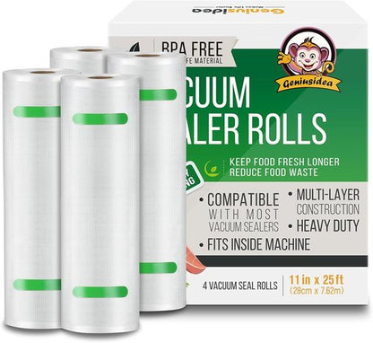 Food Saver Vacuum Sealer Bags - 4 Pack, 11" x 25' Rolls, Commercial Grade, Microwave & Freezer Safe