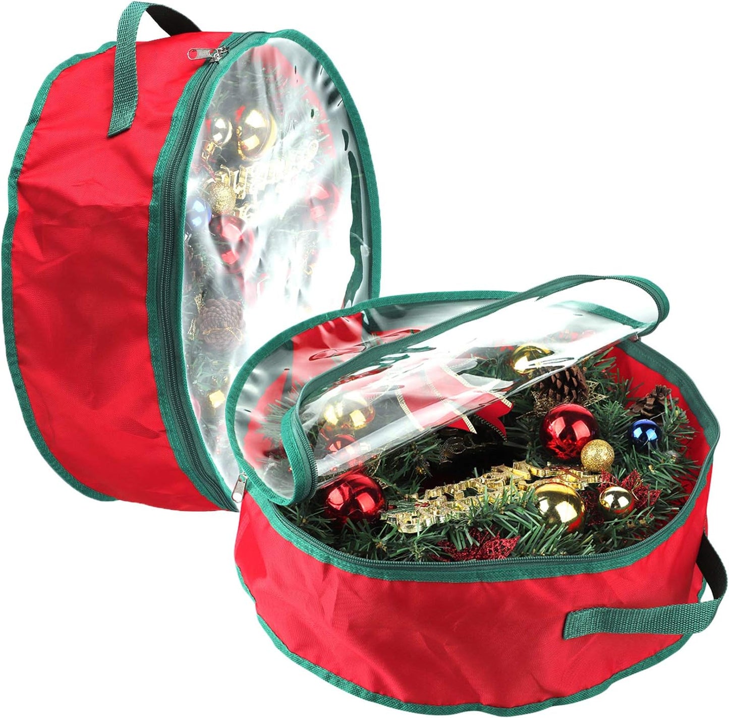 TITA-DONG Christmas Wreath Storage Bag - 2 Pcs Portable Organizer with Dual Zipper & Transparent Window