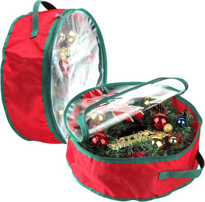 TITA-DONG Christmas Wreath Storage Bag - 2 Pcs Portable Organizer with Dual Zipper & Transparent Window