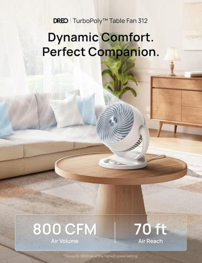 DREO 12-Inch Table Fan - 70ft Powerful Airflow & 25db Quiet Operation | 120° Adjustable Tilt, 3 Speeds