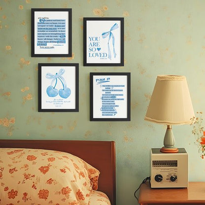 DSHFG Blue Wall Decor - Christian Bible Verse Art Prints for Teen Girls' Rooms | Set of 4, 8x10 Unframed