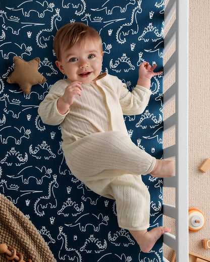 Yoofoss Baby Pack and Play Sheets - Ultra Soft Dark Blue Dinosaur Fitted Mini Crib Sheets | 38x26 Compatible with Graco