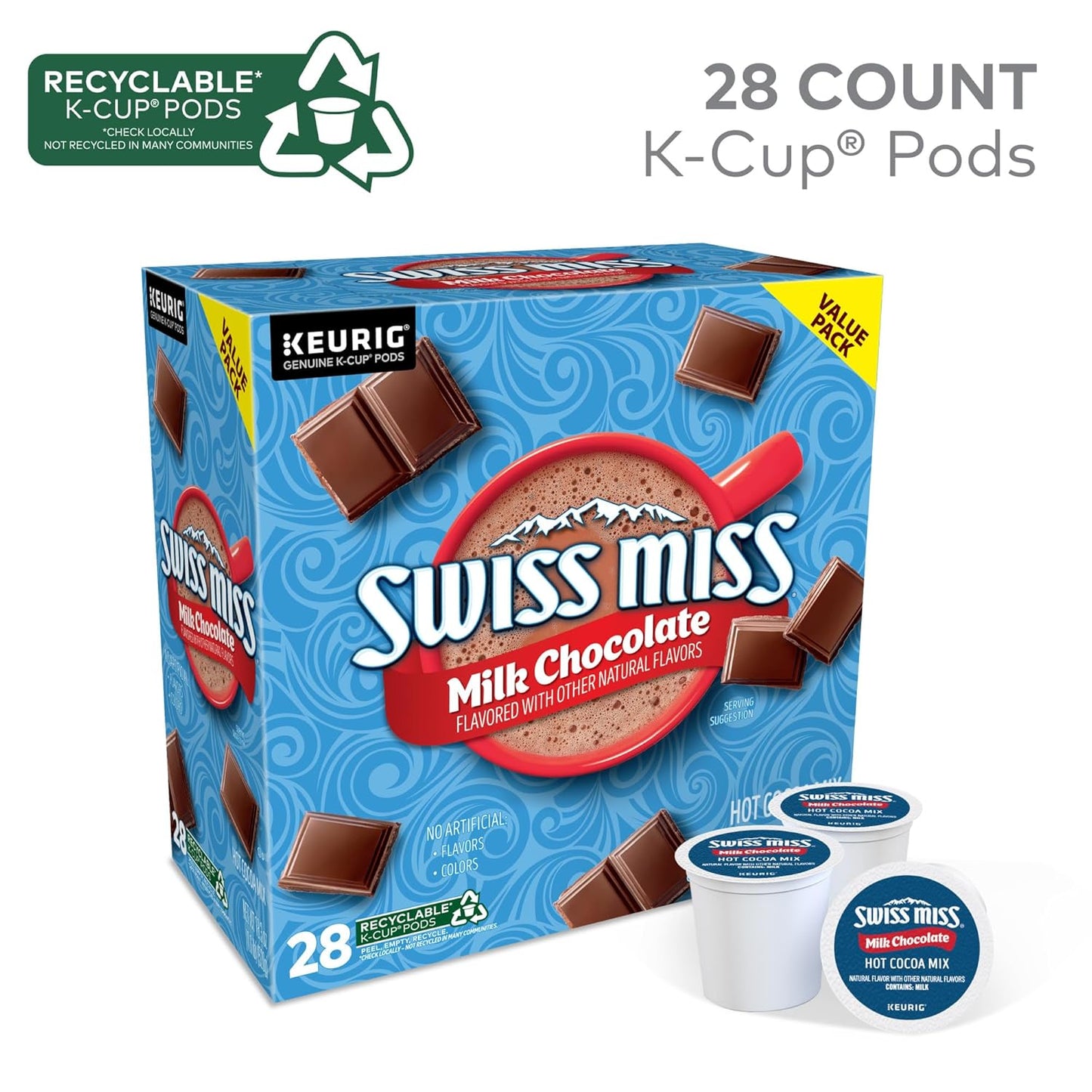 Swiss Miss Hot Cocoa K-Cup Pods - Rich Milk Chocolate Flavor | 28 Count Single-Serve Packs