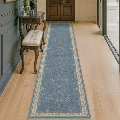 Hazo Haus Non-Slip 10ft Hallway Runner Rug - Washable & Waterproof Blue 2x10 Kitchen Mat | Modern Boho Design
