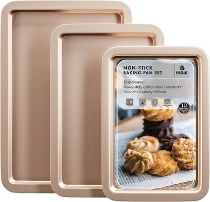 HONGBAKE Nonstick Cookie Sheets Set - Premium Baking Trays with Wider Grips | 3 Pack Half/Jelly Roll/Quarter