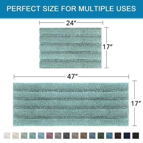 Non Slip Thick Shaggy Chenille Bathroom Rug Mat Set Extra Soft and Absorbent Striped Floor Rugs, 2 Piece, Machine-Washable