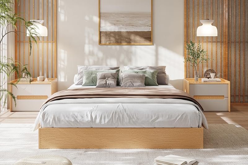 IDEALHOUSE Full Wood Platform Bed Frame with Low Profile Pine Finish - Twin to California King