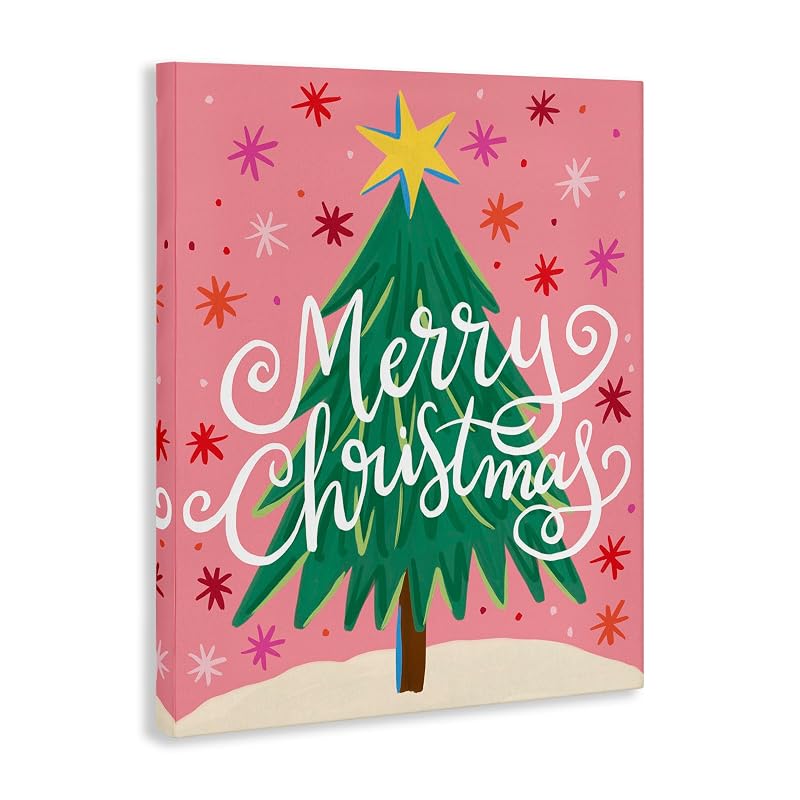 Unframed+Wrapped Canvas 40x30 Holiday Wall Art - Merry Christmas Pink Starry Pattern