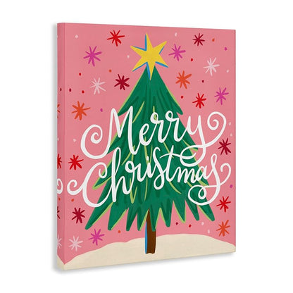 Unframed+Wrapped Canvas 40x30 Holiday Wall Art - Merry Christmas Pink Starry Pattern