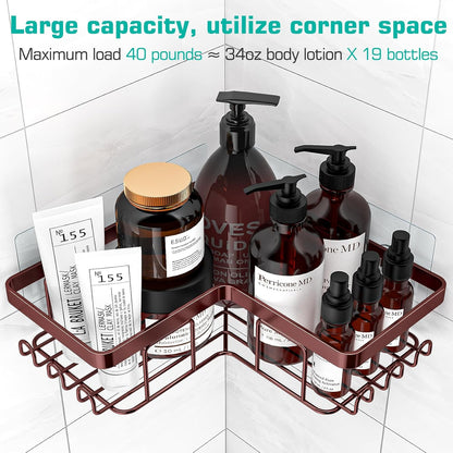 YASONIC Corner Shower Caddy - 3-Pack Adhesive Organizer with Soap Holder & 12 Hooks | Rustproof Stainless Steel, Bronze