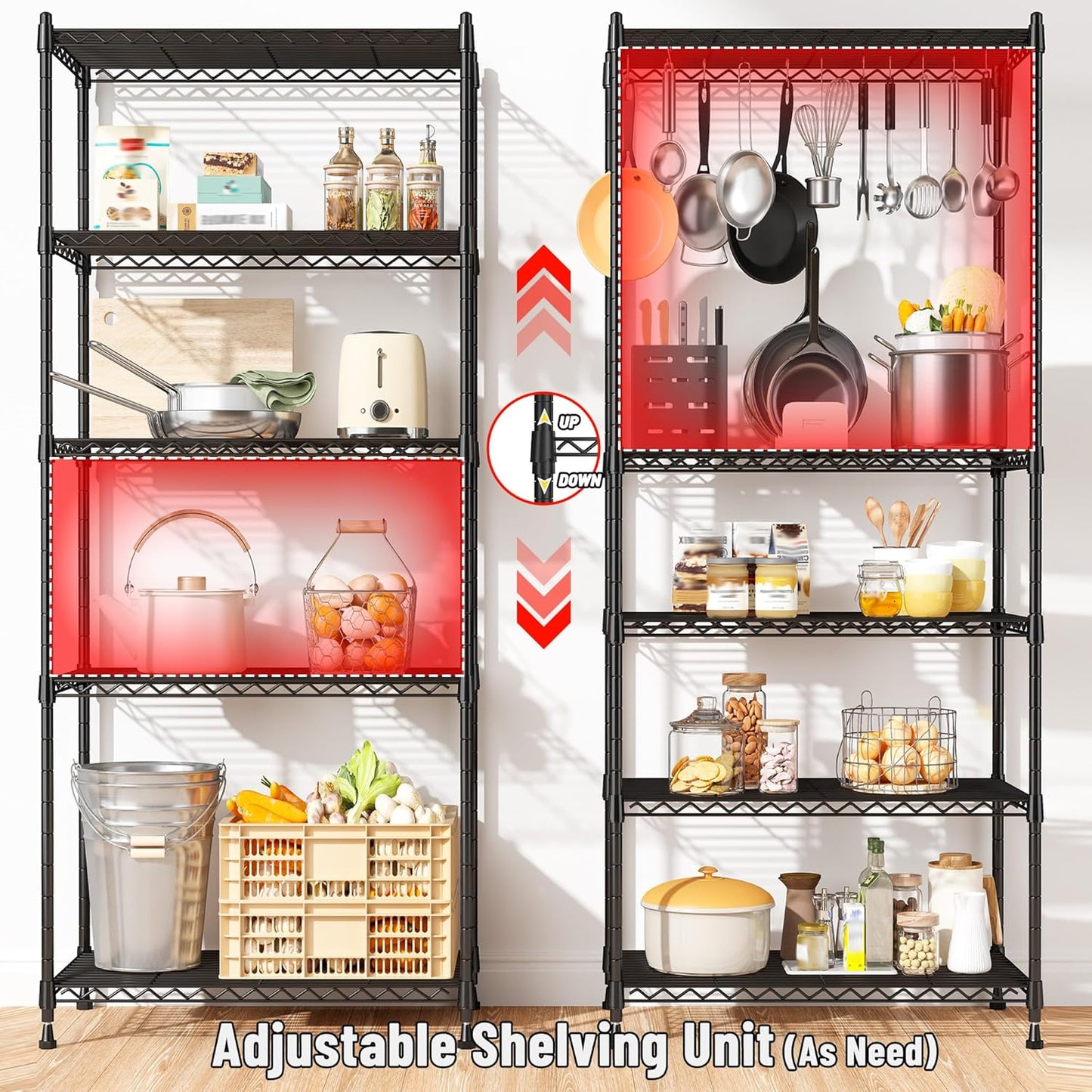 Romorgniz 5-Tier Adjustable Metal Shelving Unit - 1010LBS Capacity for Kitchen, Pantry & Closet | 59.4" H x 21.5" W x 13.6" D