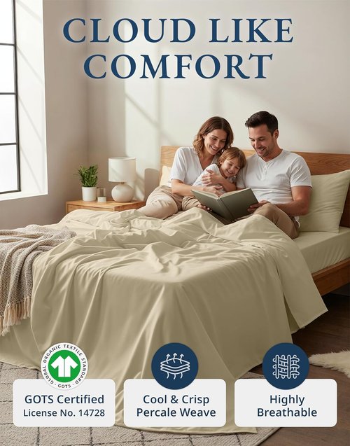 LANE LINEN 100% Organic Cotton Queen Sheets Set - Eco-Friendly, Mercerized & Temperature Regulating