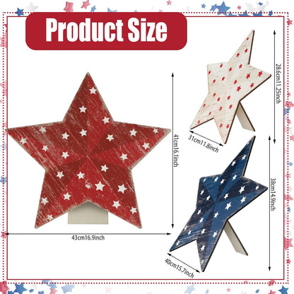 Patriotic 3D Wood Star Decor by [Brand Name] - 3 Pcs Red, White & Blue Yard Signs for 4th of July