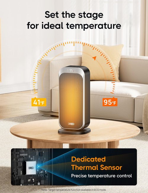 DREO Quiet Space Heater, 1500W Portable Heaters for Indoor Use with Remote, 70° Oscillation, Fast and Safety Electric PTC Ceramic for Desk Office Bedroom, 12H Timer
