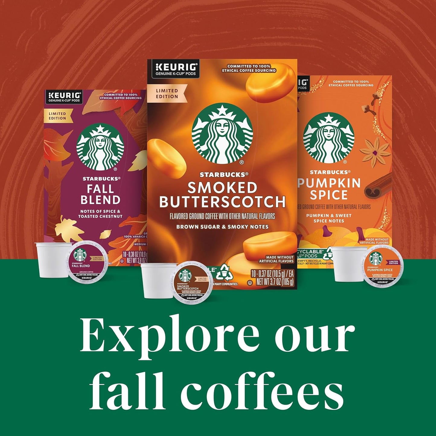 Starbucks K-Cup Coffee Pods - Pumpkin Spice Flavor - 100% Arabica - 10 Pods Per Box