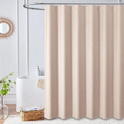 Dynamene Stall Shower Curtain - 60 inch Waffle Weave Heavy Duty Thick Fabric Shower Curtains for Bathroom, Weighted Hotel Spa Luxury Cloth Bath Curtain Set with 10 Plastic Hooks, 60x72, Rose