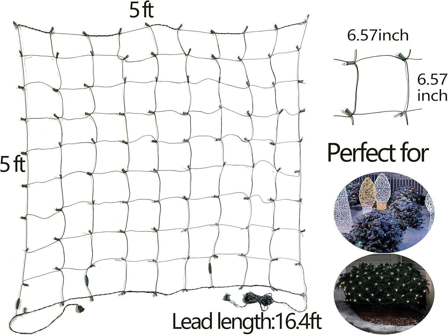 Skiennix 100 LED Christmas Net Lights - 5ft x 5ft Outdoor/Indoor Mesh Decoration, Warm White