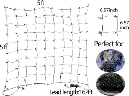Skiennix 100 LED Christmas Net Lights - 5ft x 5ft Outdoor/Indoor Mesh Decoration, Warm White