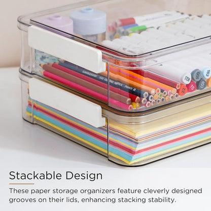 Citylife 6 Qt Plastic Storage Bins - Portable Stackable Bins with Lids for Organizing Documents & Crafts