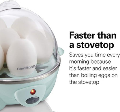 Hamilton Beach 3-in-1 Electric Egg Cooker - Hard Boiled, Poached & Omelet Maker | Holds 7 Eggs, Mint