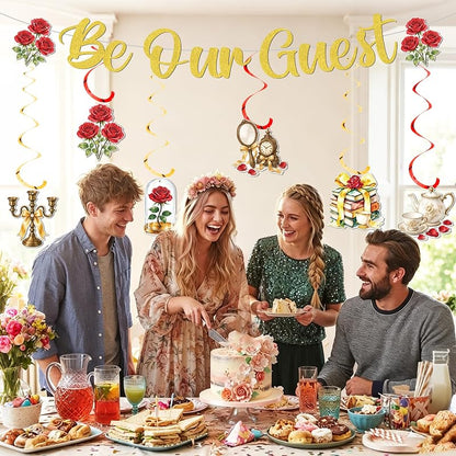 Be Our Guest Gold Glitter Banner - Princess Rose Birthday Decor (Variation: Be Our Guest)