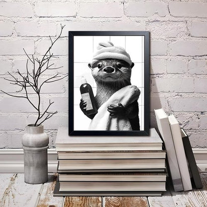 ARKZSHO Bathroom Wall Art - Funny Otter Canvas Print | Modern Farmhouse Decor, 8x10 Inch Framed
